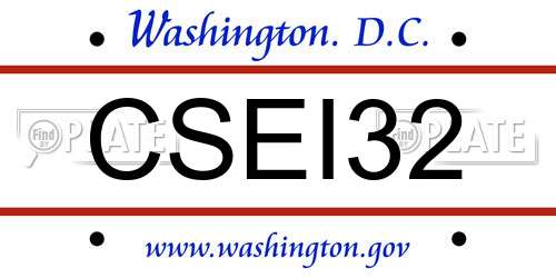 CSEI32 District Of Columbia License Plate