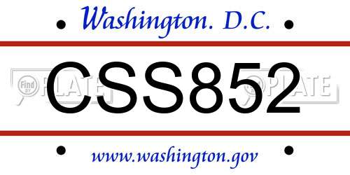 CSS852 District Of Columbia License Plate