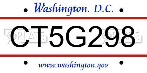 CT5G298 District Of Columbia License Plate