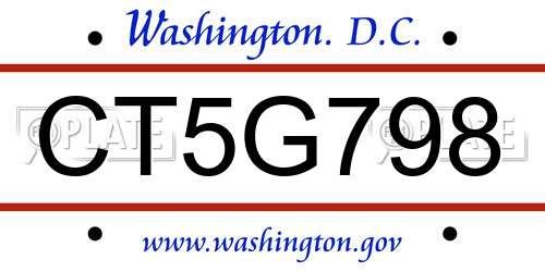 CT5G798 District Of Columbia License Plate