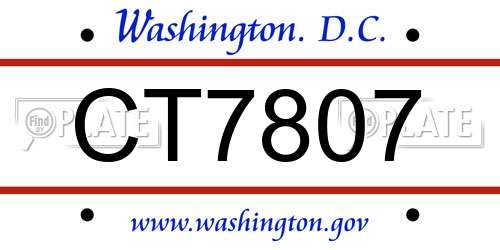 CT7807 District Of Columbia License Plate