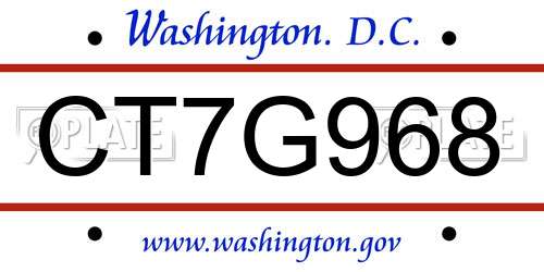 CT7G968 District Of Columbia License Plate