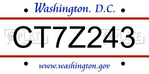 CT7Z243 District Of Columbia License Plate