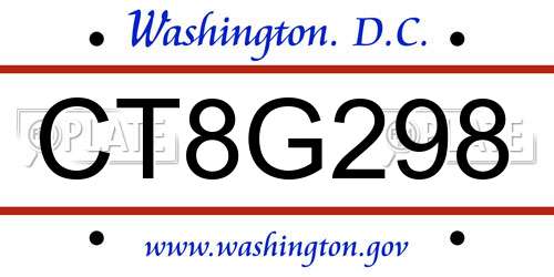CT8G298 District Of Columbia License Plate