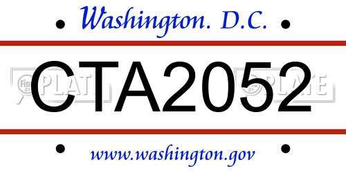 CTA2052 District Of Columbia License Plate