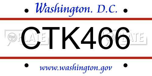 CTK466 District Of Columbia License Plate