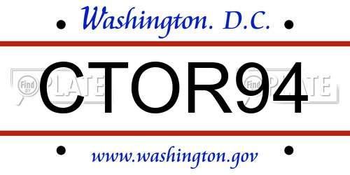 CTOR94 District Of Columbia License Plate