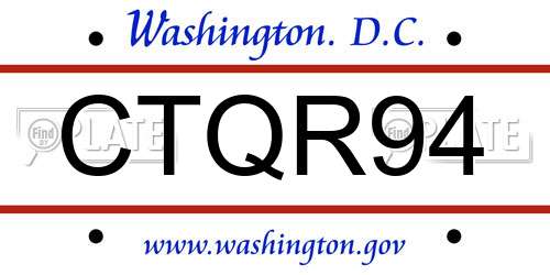 CTQR94 District Of Columbia License Plate