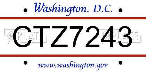 CTZ7243 District Of Columbia License Plate