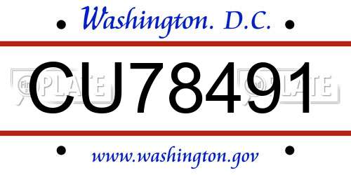 CU78491 District Of Columbia License Plate