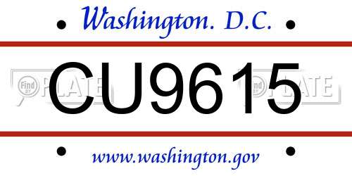 CU9615 District Of Columbia License Plate