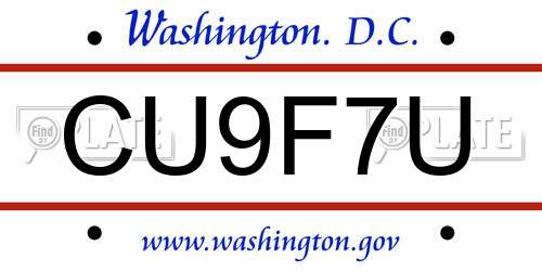 CU9F7U District Of Columbia License Plate