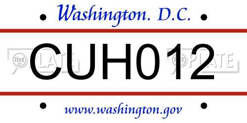 CUH012 District Of Columbia License Plate