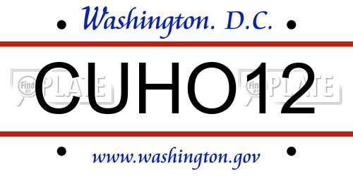 CUHO12 District Of Columbia License Plate