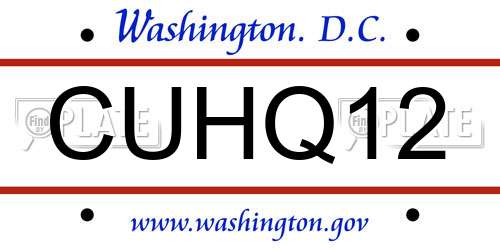 CUHQ12 District Of Columbia License Plate