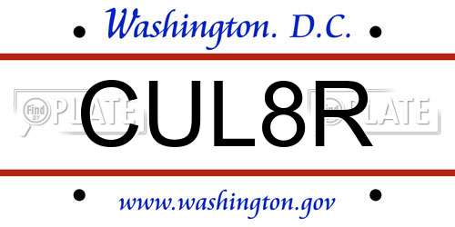 CUL8R District Of Columbia License Plate