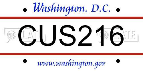 CUS216 District Of Columbia License Plate