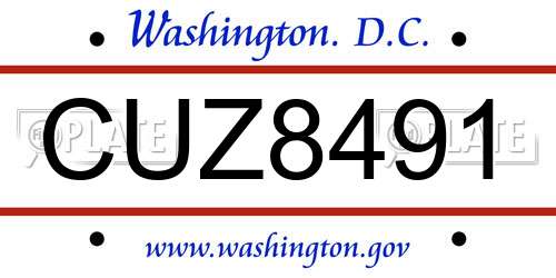 CUZ8491 District Of Columbia License Plate