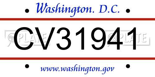 CV31941 District Of Columbia License Plate