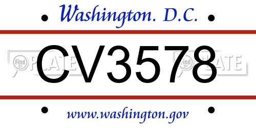 CV3578 District Of Columbia License Plate