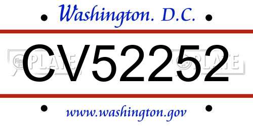 CV52252 District Of Columbia License Plate