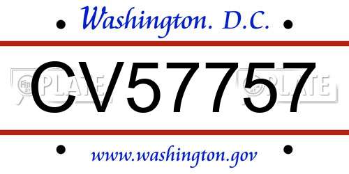 CV57757 District Of Columbia License Plate