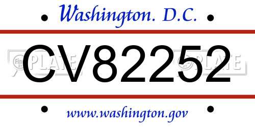 CV82252 District Of Columbia License Plate
