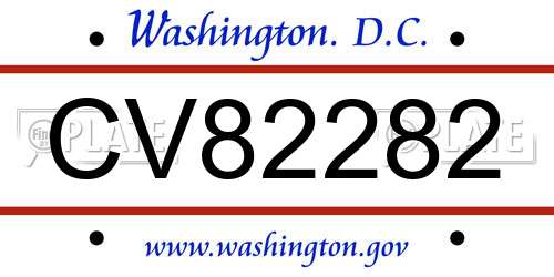 CV82282 District Of Columbia License Plate