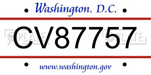 CV87757 District Of Columbia License Plate