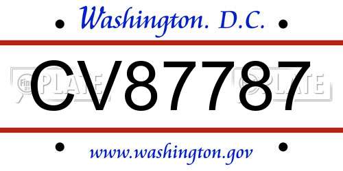 CV87787 District Of Columbia License Plate