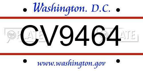 CV9464 District Of Columbia License Plate