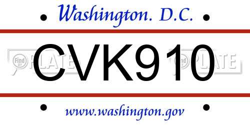 CVK910 District Of Columbia License Plate