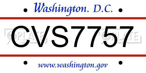 CVS7757 District Of Columbia License Plate