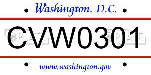 CVW0301 District Of Columbia License Plate