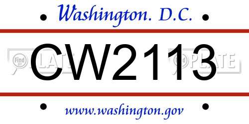 CW2113 District Of Columbia License Plate