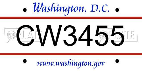 CW3455 District Of Columbia License Plate