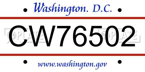 CW76502 District Of Columbia License Plate