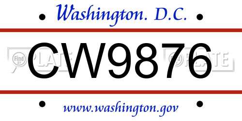 CW9876 District Of Columbia License Plate