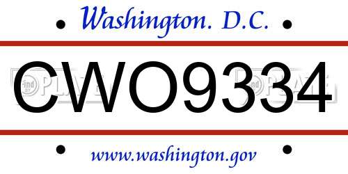 CWO9334 District Of Columbia License Plate