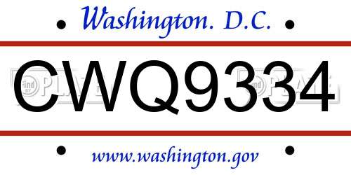 CWQ9334 District Of Columbia License Plate