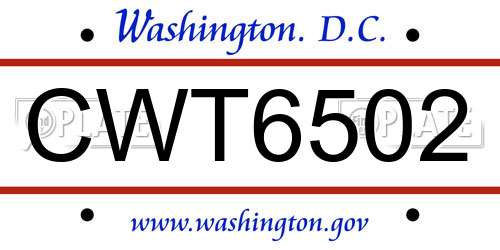 CWT6502 District Of Columbia License Plate