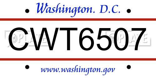 CWT6507 District Of Columbia License Plate