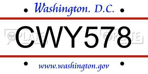 CWY578 District Of Columbia License Plate