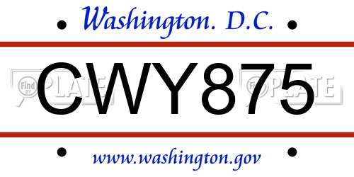 CWY875 District Of Columbia License Plate
