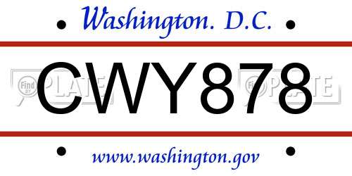CWY878 District Of Columbia License Plate