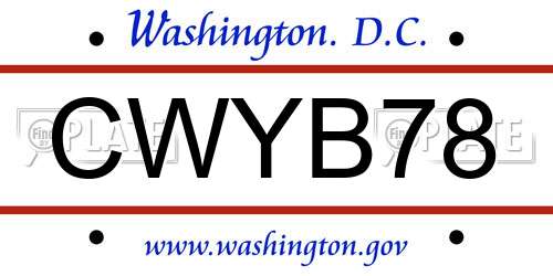 CWYB78 District Of Columbia License Plate