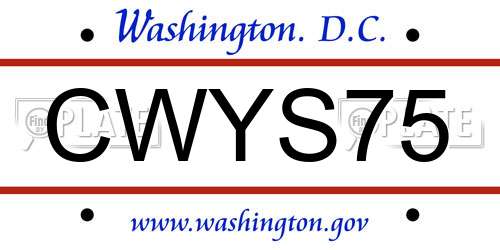 CWYS75 District Of Columbia License Plate