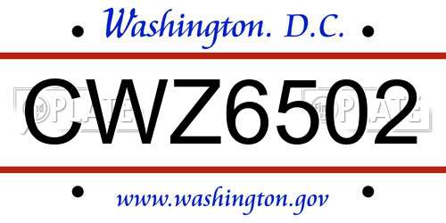 CWZ6502 District Of Columbia License Plate