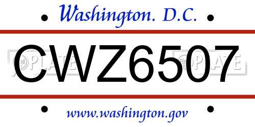 CWZ6507 District Of Columbia License Plate