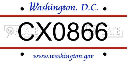 CX0866 District Of Columbia License Plate